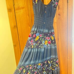 Elegant Floral Denim Maxi Dress